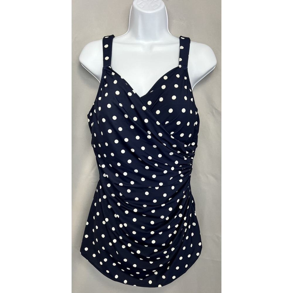 LANDS' END Polka Dot Slimming One-Piece Swimsuit Size 14L Modest Feminine